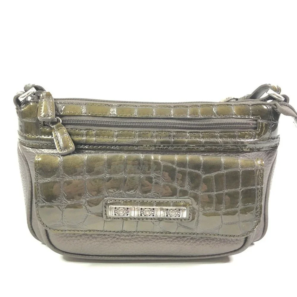 Brighton Croc Embossed Leather Purse Pewter Gray - Picture 2 of 12